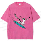Unisex Lemur catta Skating Printed Washed Tee