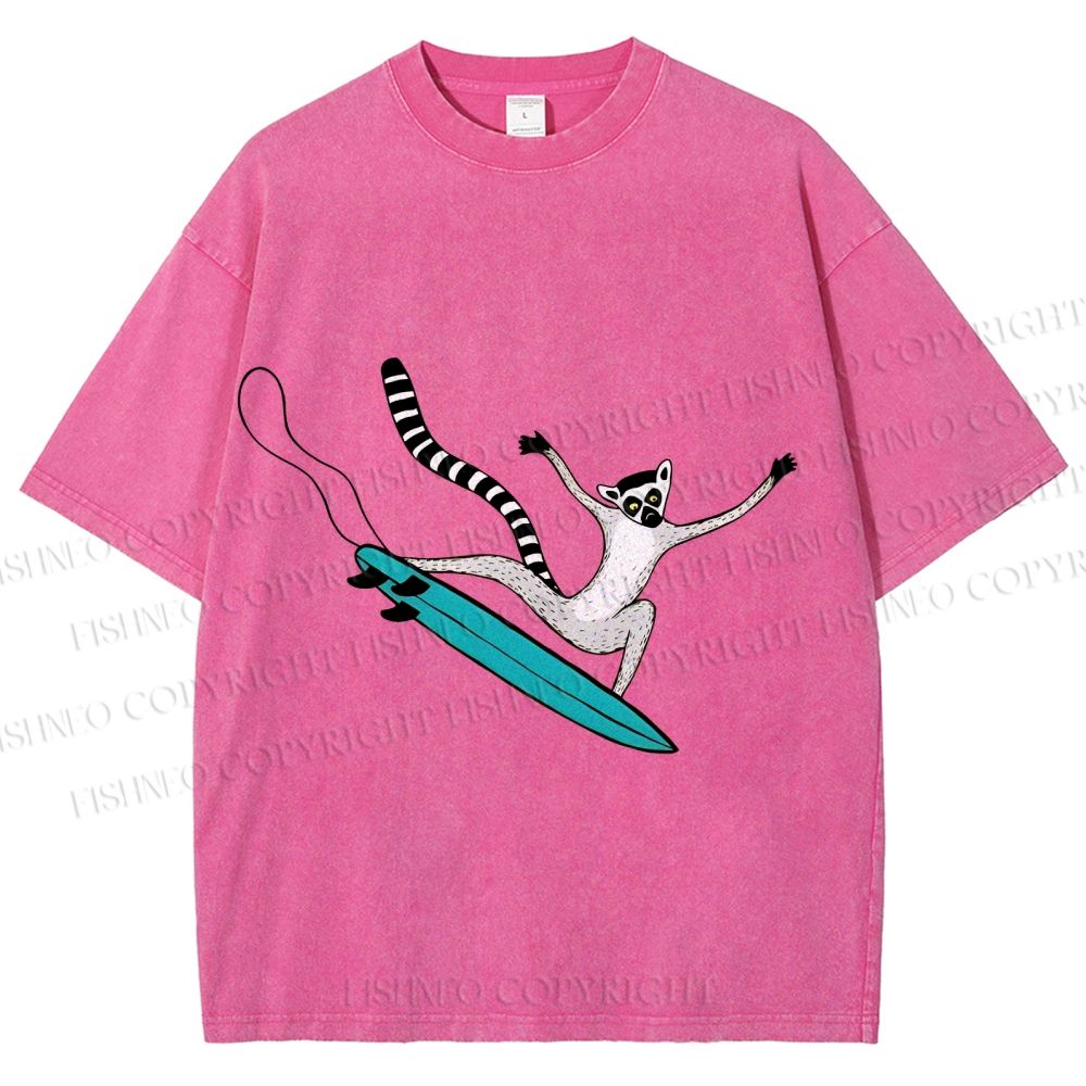 Unisex Lemur catta Skating Printed Washed Tee