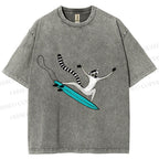 Unisex Lemur catta Skating Printed Washed Tee