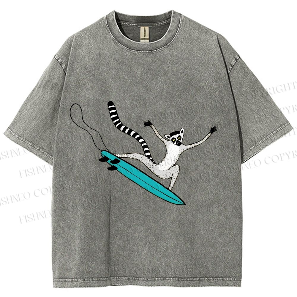 Unisex Lemur catta Skating Printed Washed Tee