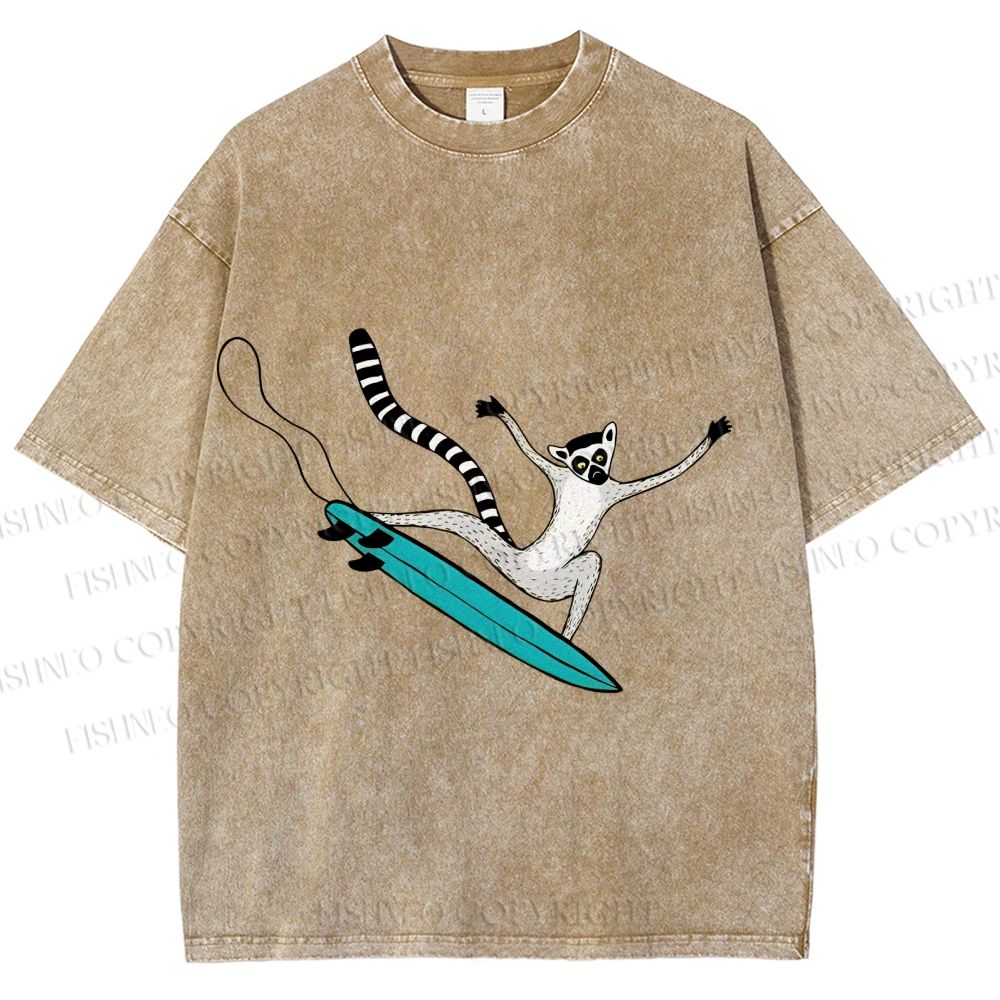 Unisex Lemur catta Skating Printed Washed Tee