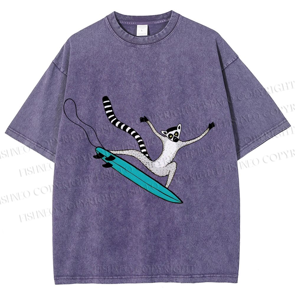 Unisex Lemur catta Skating Printed Washed Tee