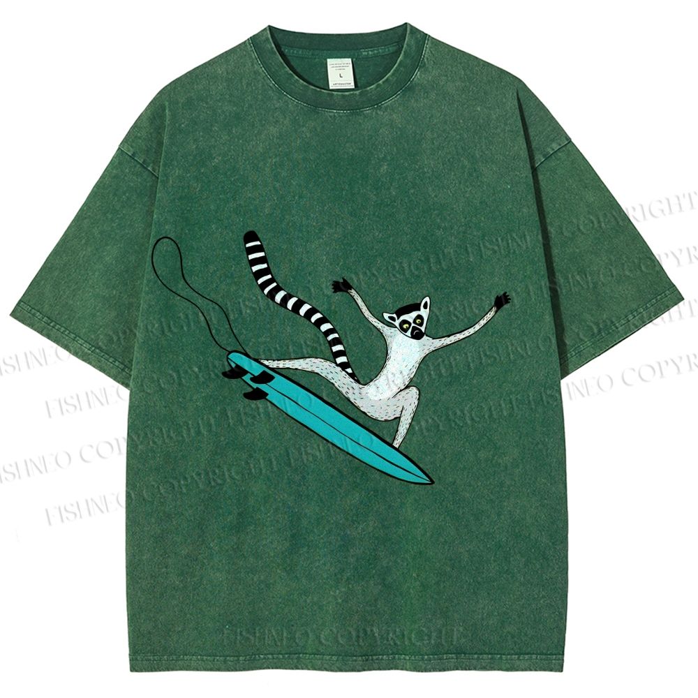 Unisex Lemur catta Skating Printed Washed Tee