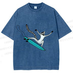 Unisex Lemur catta Skating Printed Washed Tee