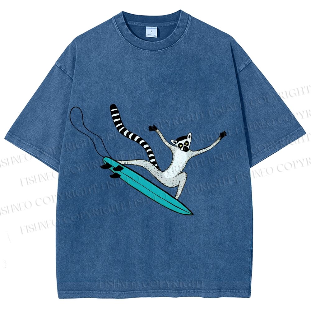 Unisex Lemur catta Skating Printed Washed Tee
