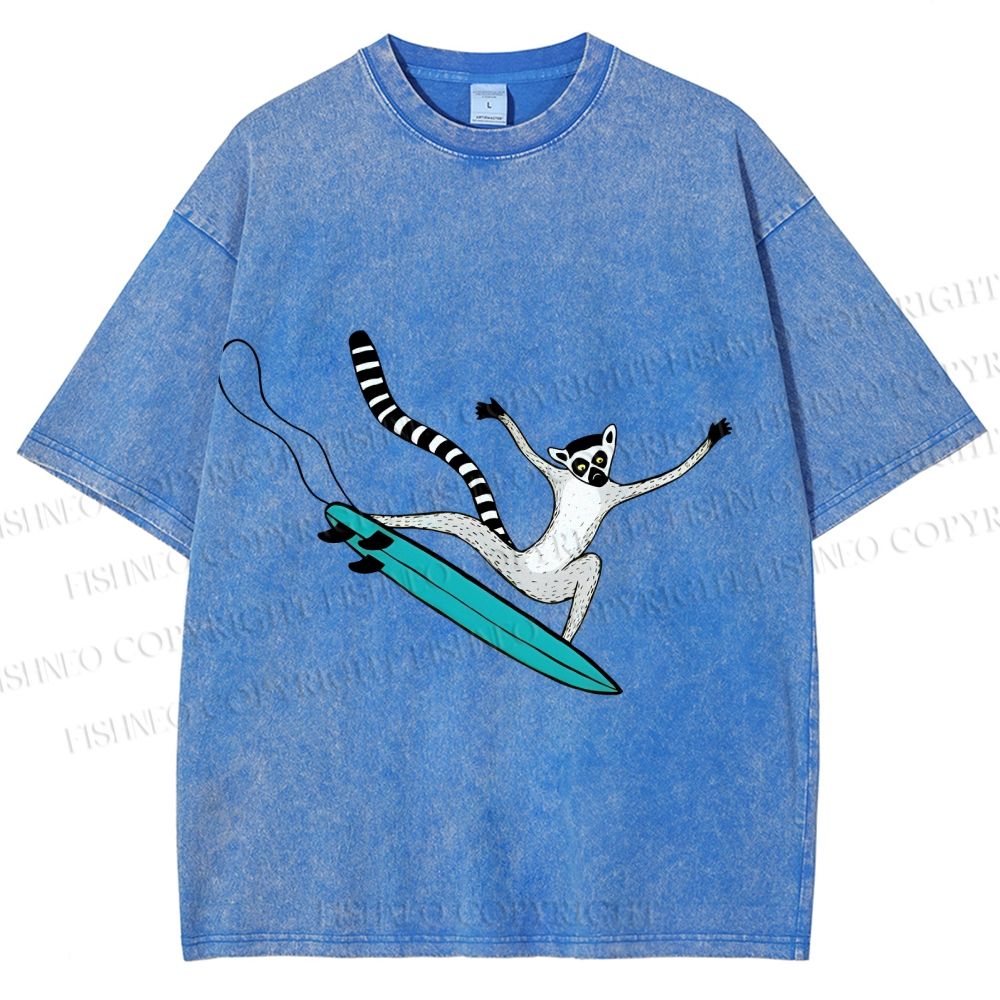 Unisex Lemur catta Skating Printed Washed Tee