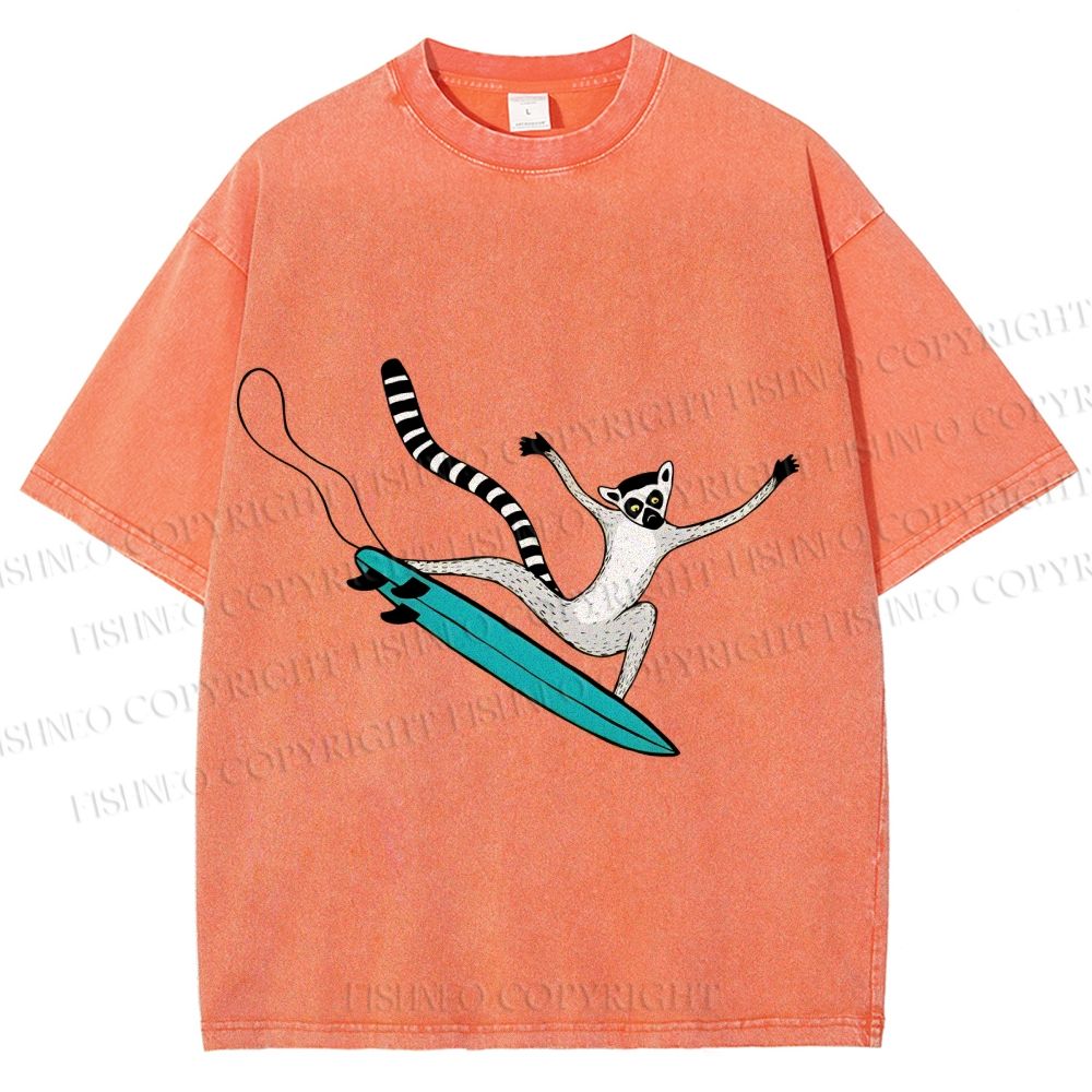Unisex Lemur catta Skating Printed Washed Tee