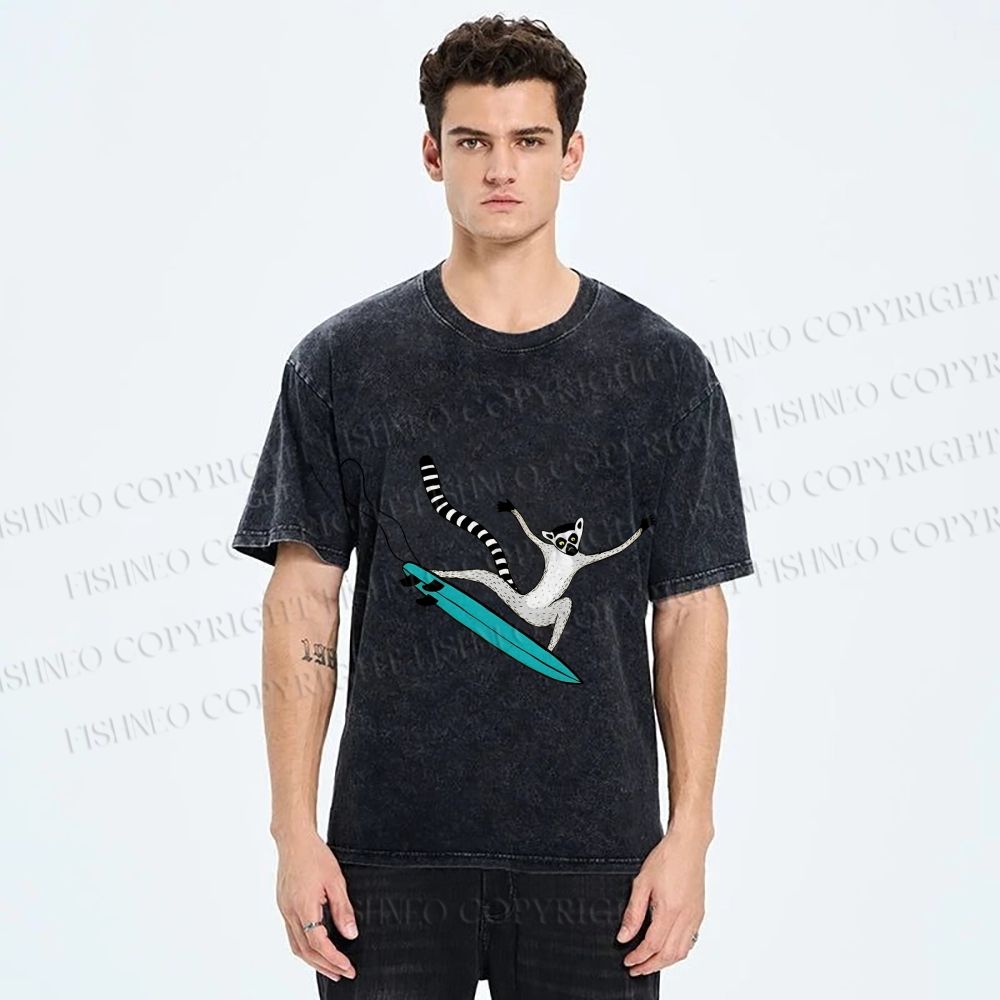 Unisex Lemur catta Skating Printed Washed Tee