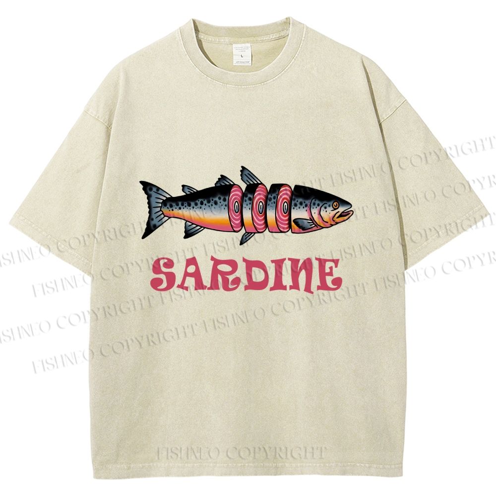 Unisex Vintage Sardine Printed Washed Tee