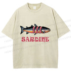 Unisex Vintage Sardine Printed Washed Tee