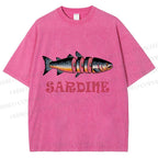 Unisex Vintage Sardine Printed Washed Tee