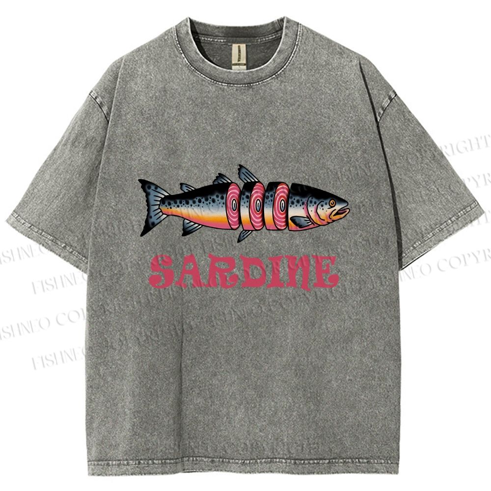 Unisex Vintage Sardine Printed Washed Tee
