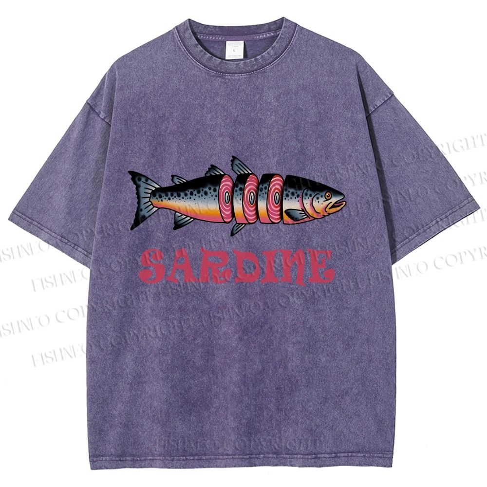 Unisex Vintage Sardine Printed Washed Tee
