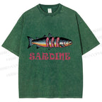 Unisex Vintage Sardine Printed Washed Tee