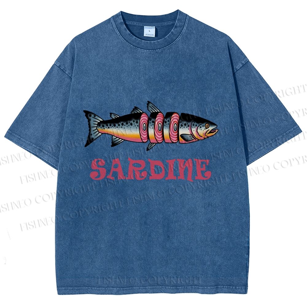 Unisex Vintage Sardine Printed Washed Tee
