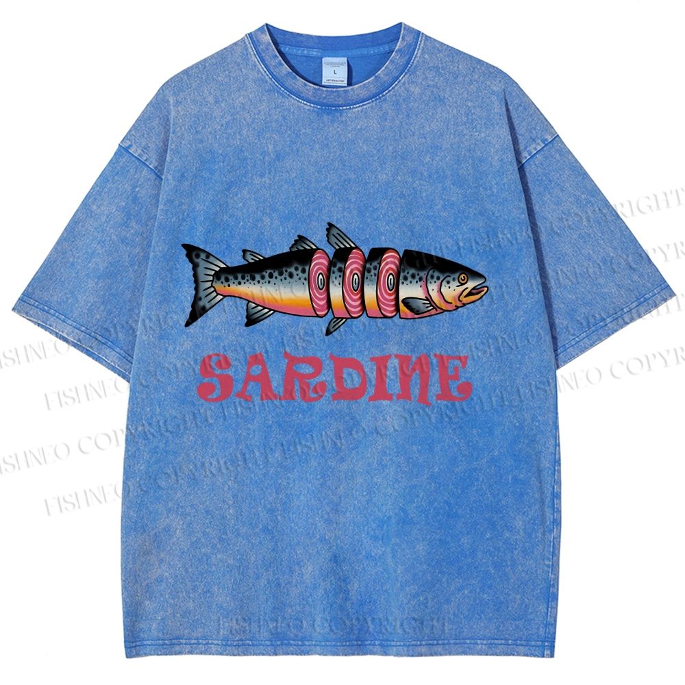 Unisex Vintage Sardine Printed Washed Tee