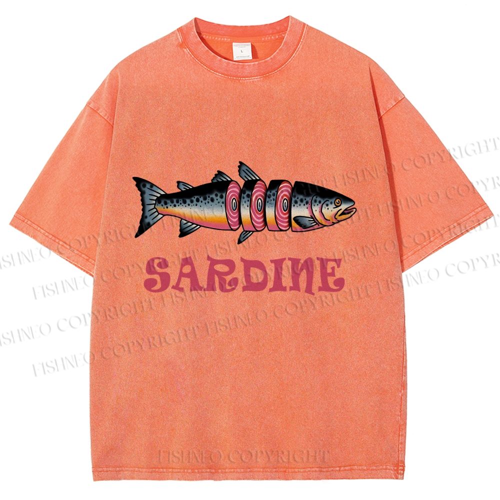 Unisex Vintage Sardine Printed Washed Tee