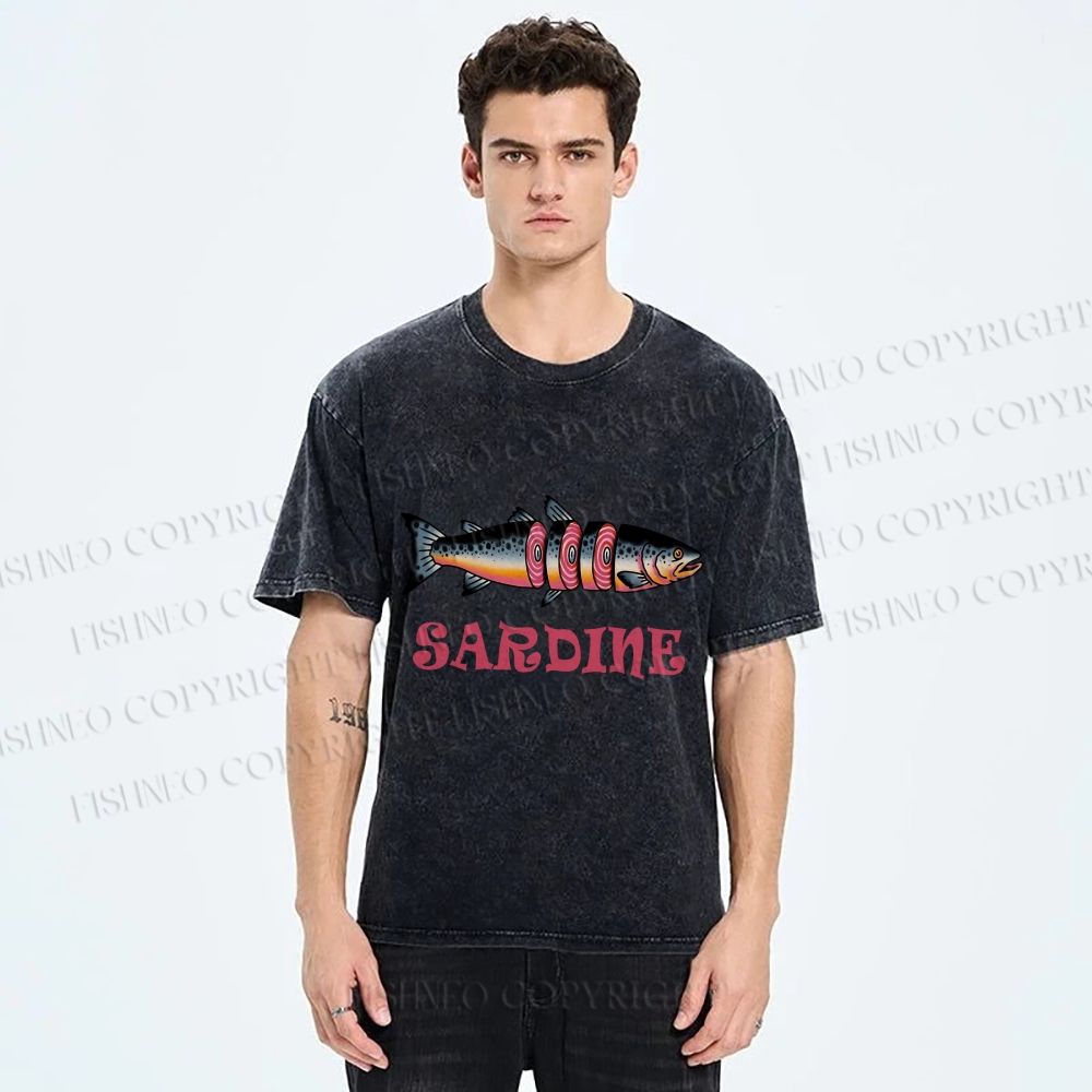 Unisex Vintage Sardine Printed Washed Tee