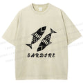 Unisex Black Sardine Fish Printed Washed Tee