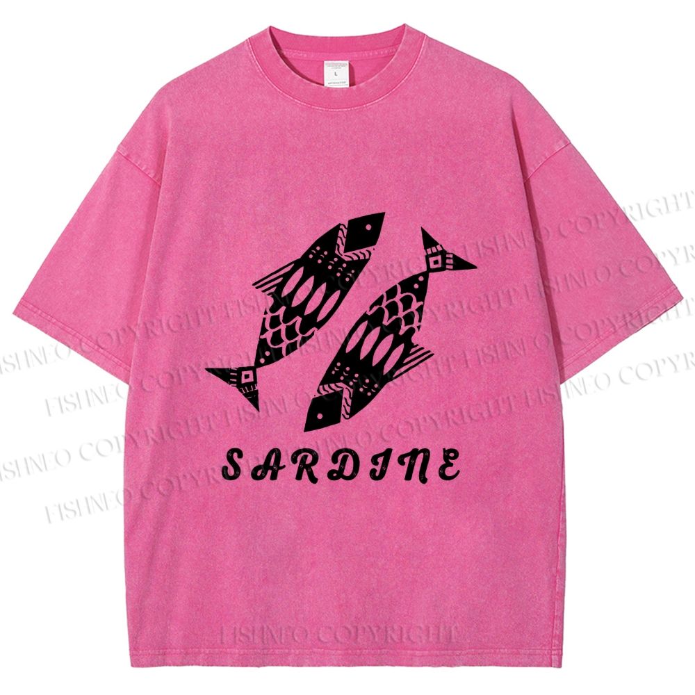 Unisex Black Sardine Fish Printed Washed Tee
