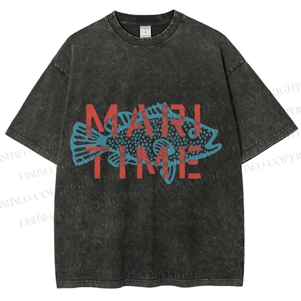 Unisex Mari Time Sardine Fish Printed Washed Tee