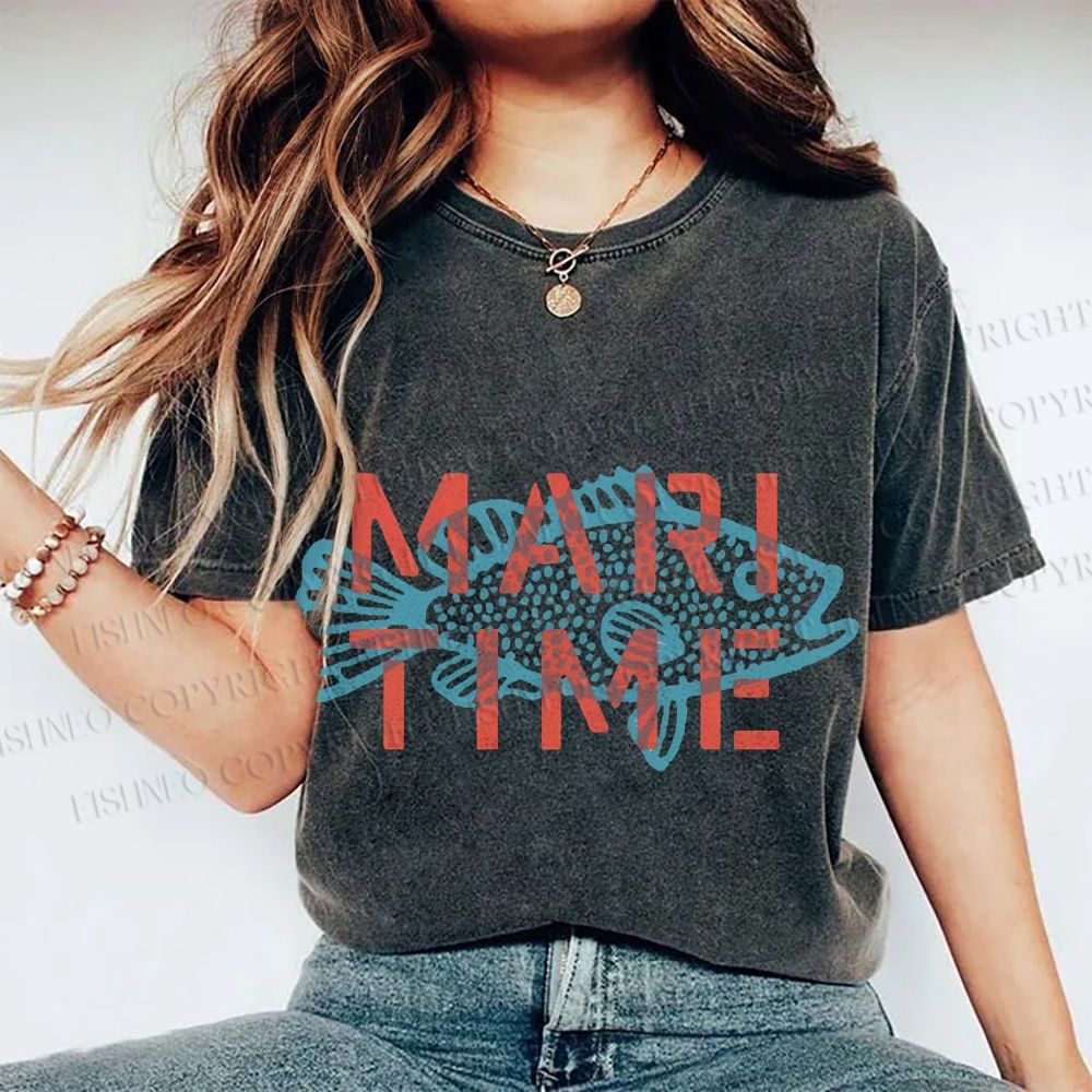 Unisex Mari Time Sardine Fish Printed Washed Tee