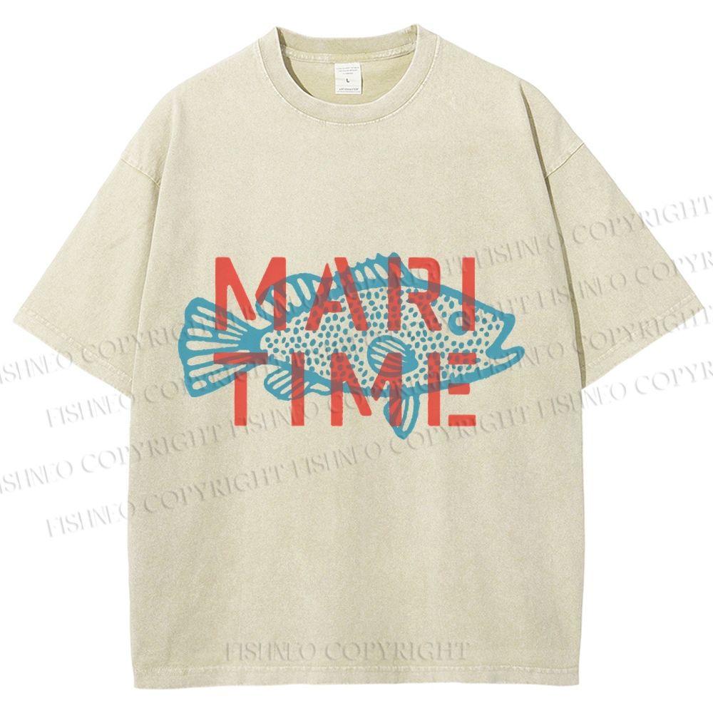 Unisex Mari Time Sardine Fish Printed Washed Tee