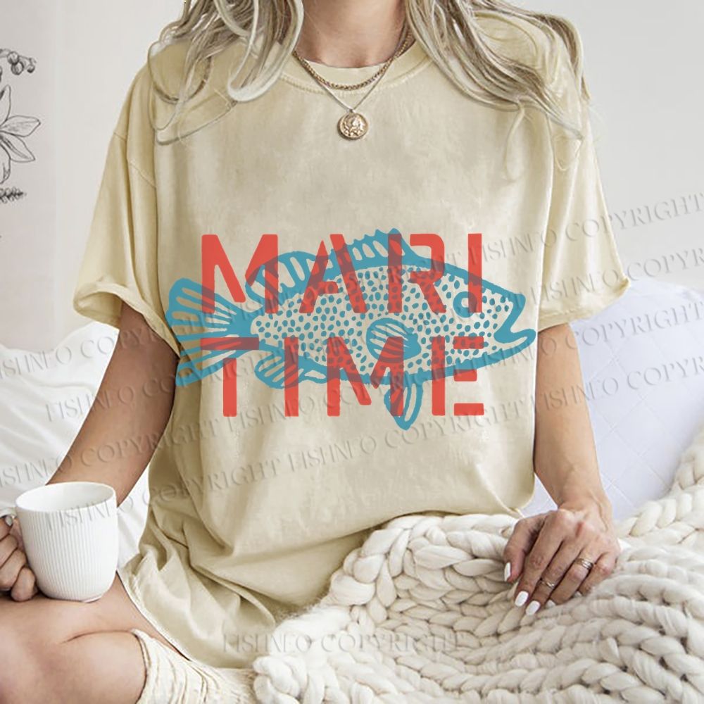 Unisex Mari Time Sardine Fish Printed Washed Tee