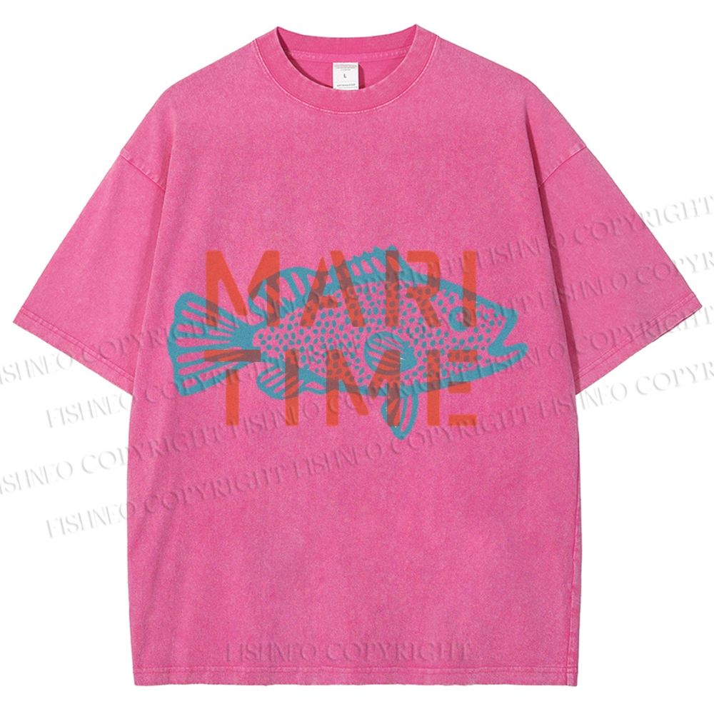 Unisex Mari Time Sardine Fish Printed Washed Tee