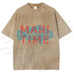 Unisex Mari Time Sardine Fish Printed Washed Tee