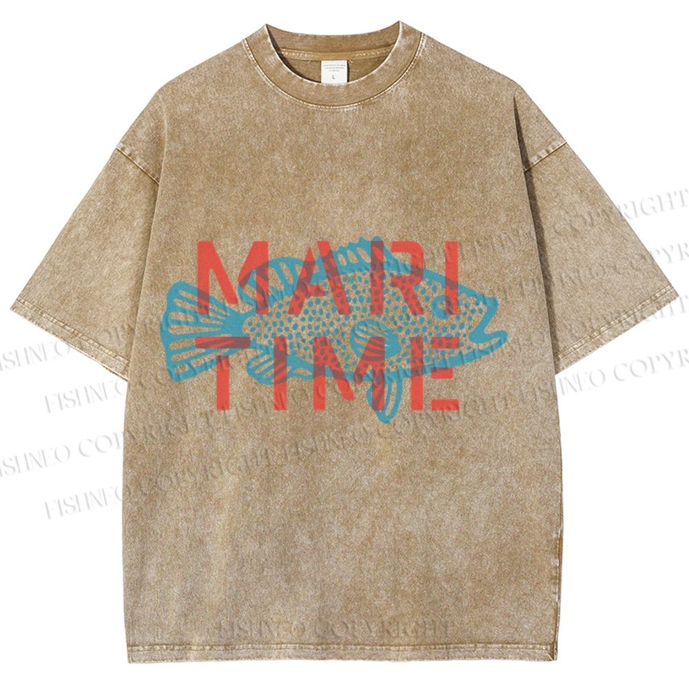 Unisex Mari Time Sardine Fish Printed Washed Tee
