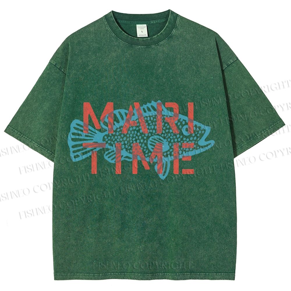 Unisex Mari Time Sardine Fish Printed Washed Tee