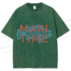 Unisex Mari Time Sardine Fish Printed Washed Tee