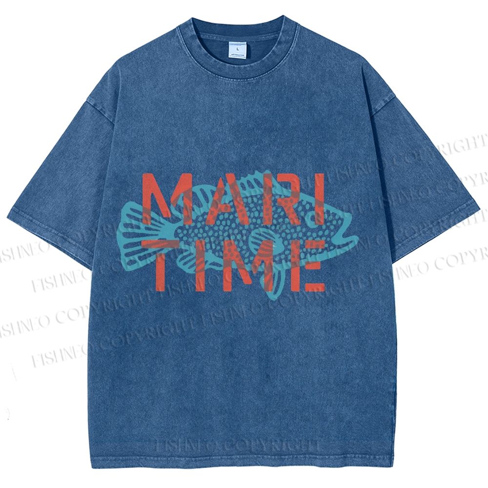 Unisex Mari Time Sardine Fish Printed Washed Tee