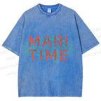 Unisex Mari Time Sardine Fish Printed Washed Tee