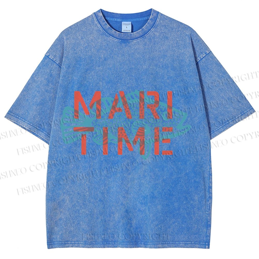 Unisex Mari Time Sardine Fish Printed Washed Tee