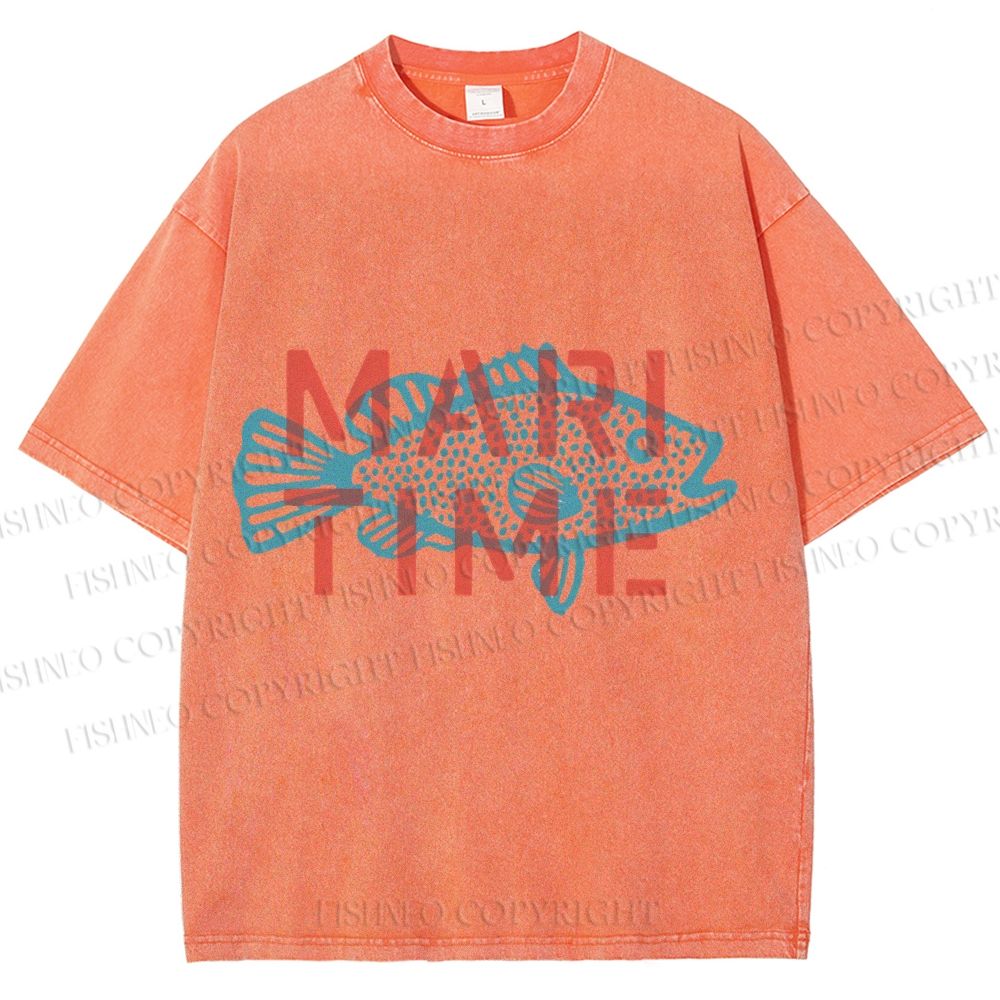 Unisex Mari Time Sardine Fish Printed Washed Tee
