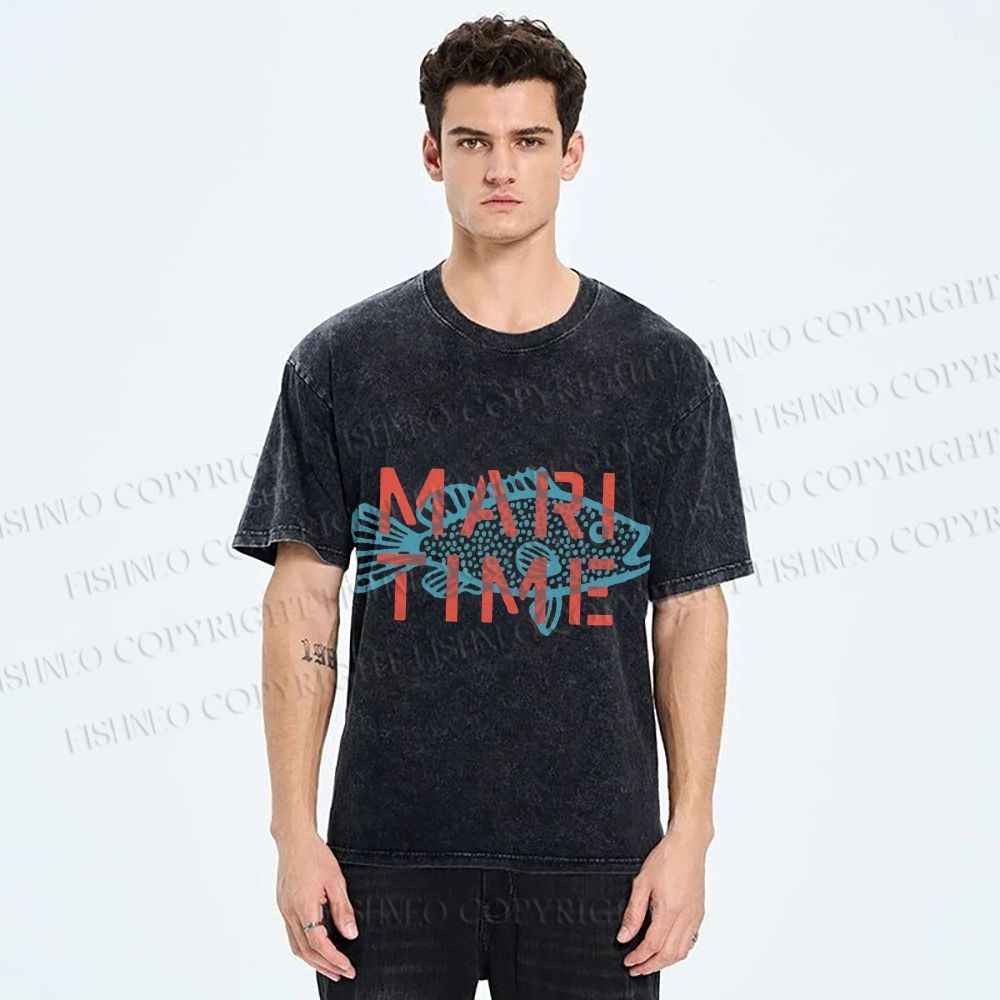 Unisex Mari Time Sardine Fish Printed Washed Tee