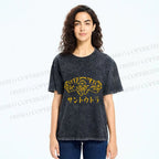 Unisex Japanese Three Head Tiger Printed Washed Tee