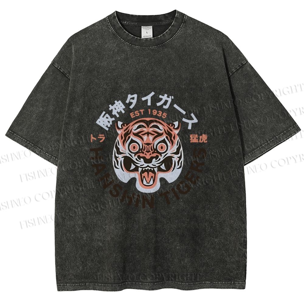 Unisex Japanese Hanshin Tiger Printed Washed Tee