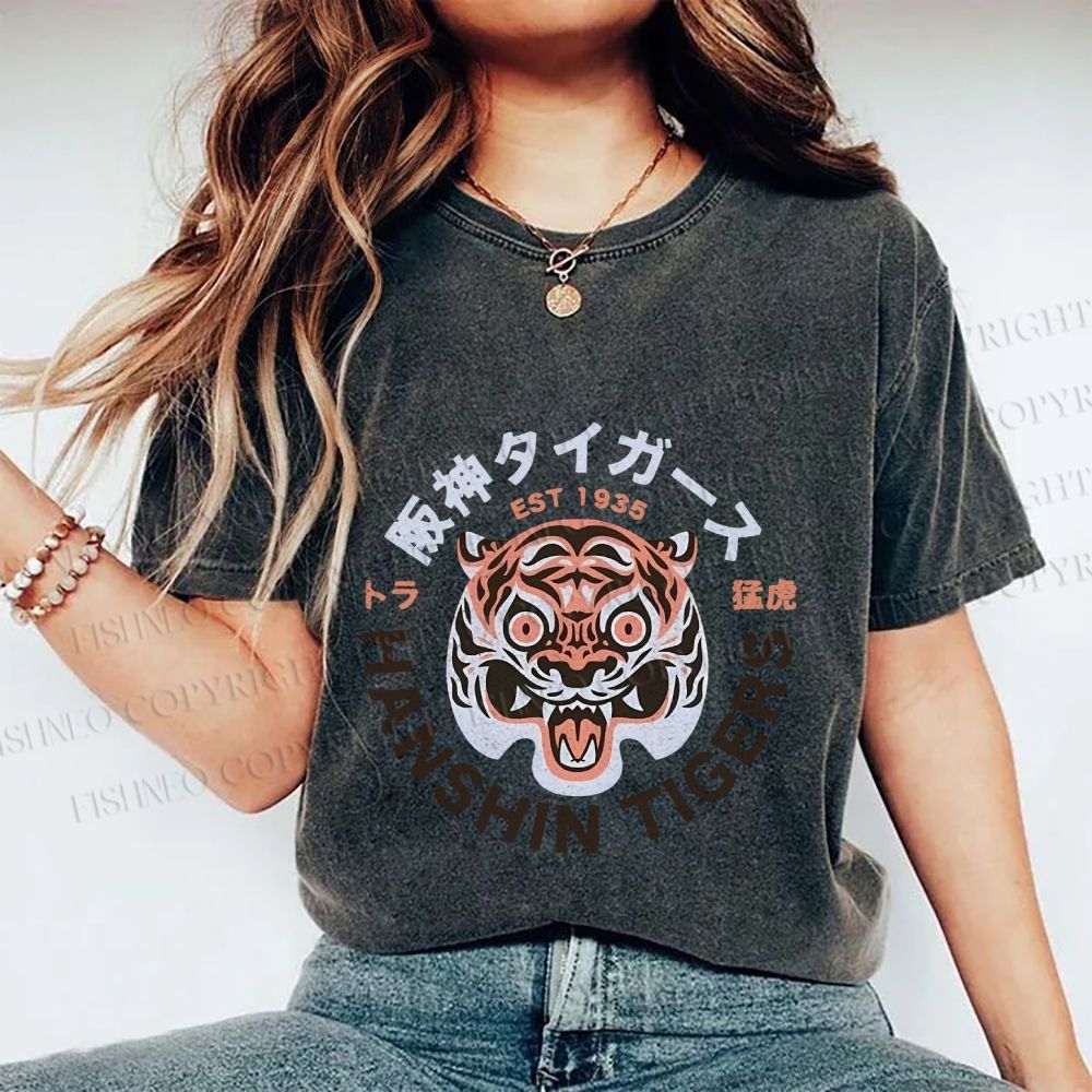 Unisex Japanese Hanshin Tiger Printed Washed Tee