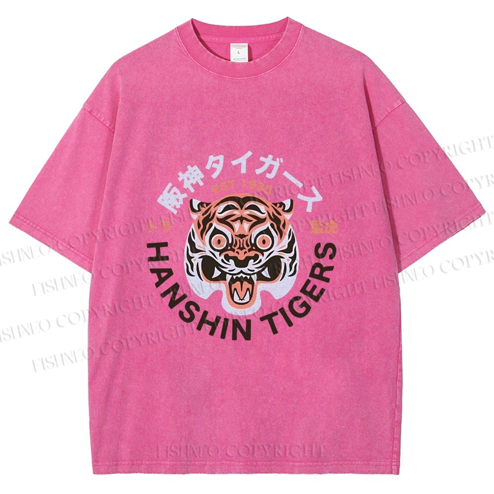 Unisex Japanese Hanshin Tiger Printed Washed Tee