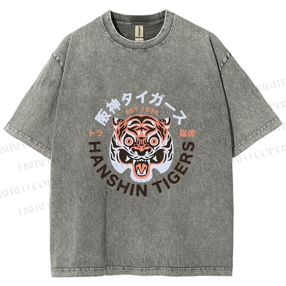 Unisex Japanese Hanshin Tiger Printed Washed Tee