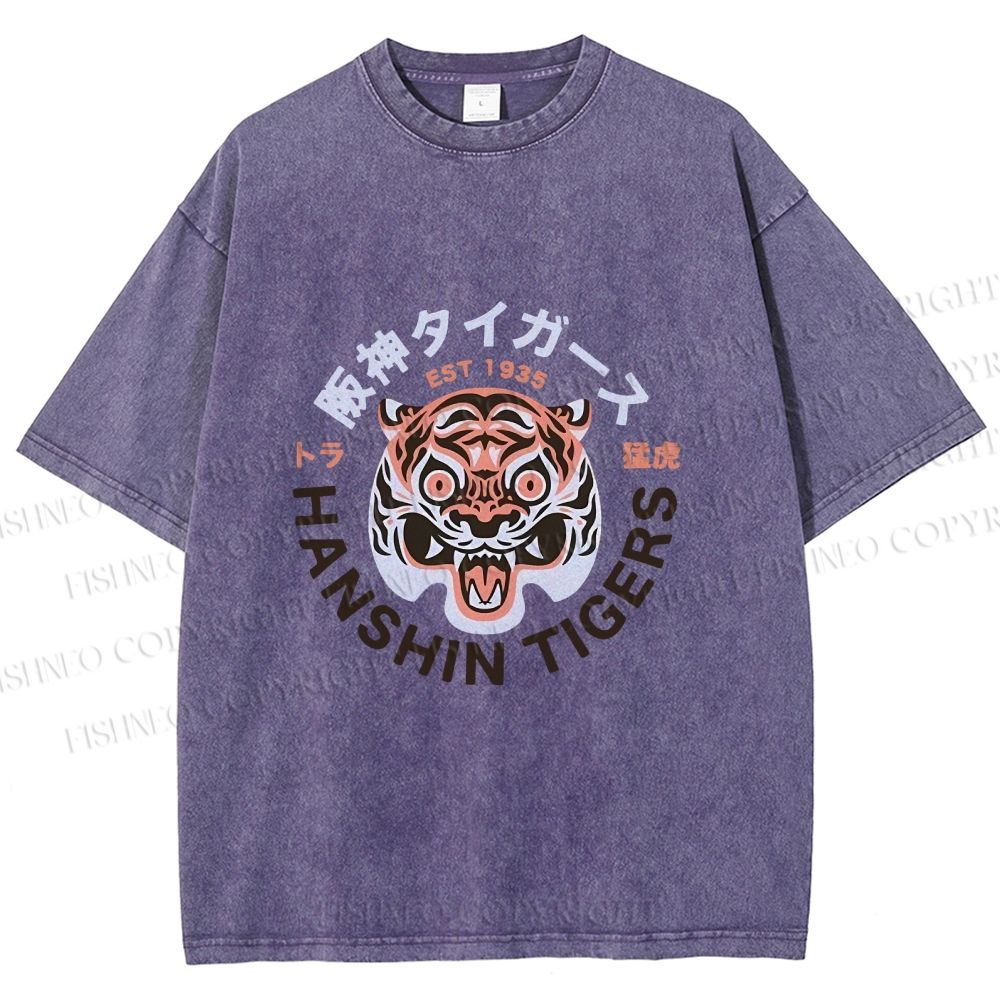 Unisex Japanese Hanshin Tiger Printed Washed Tee
