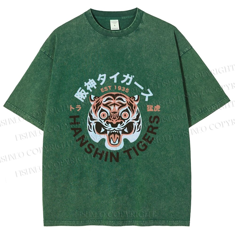 Unisex Japanese Hanshin Tiger Printed Washed Tee