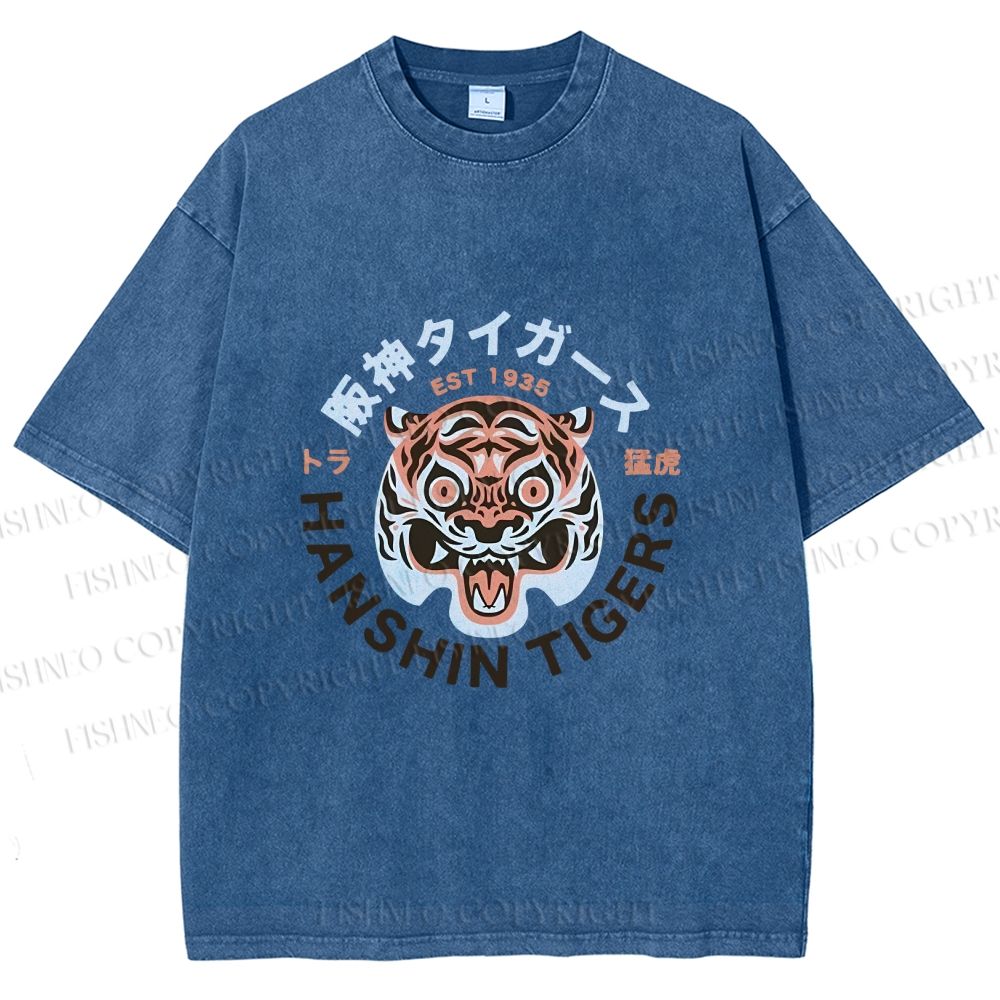 Unisex Japanese Hanshin Tiger Printed Washed Tee