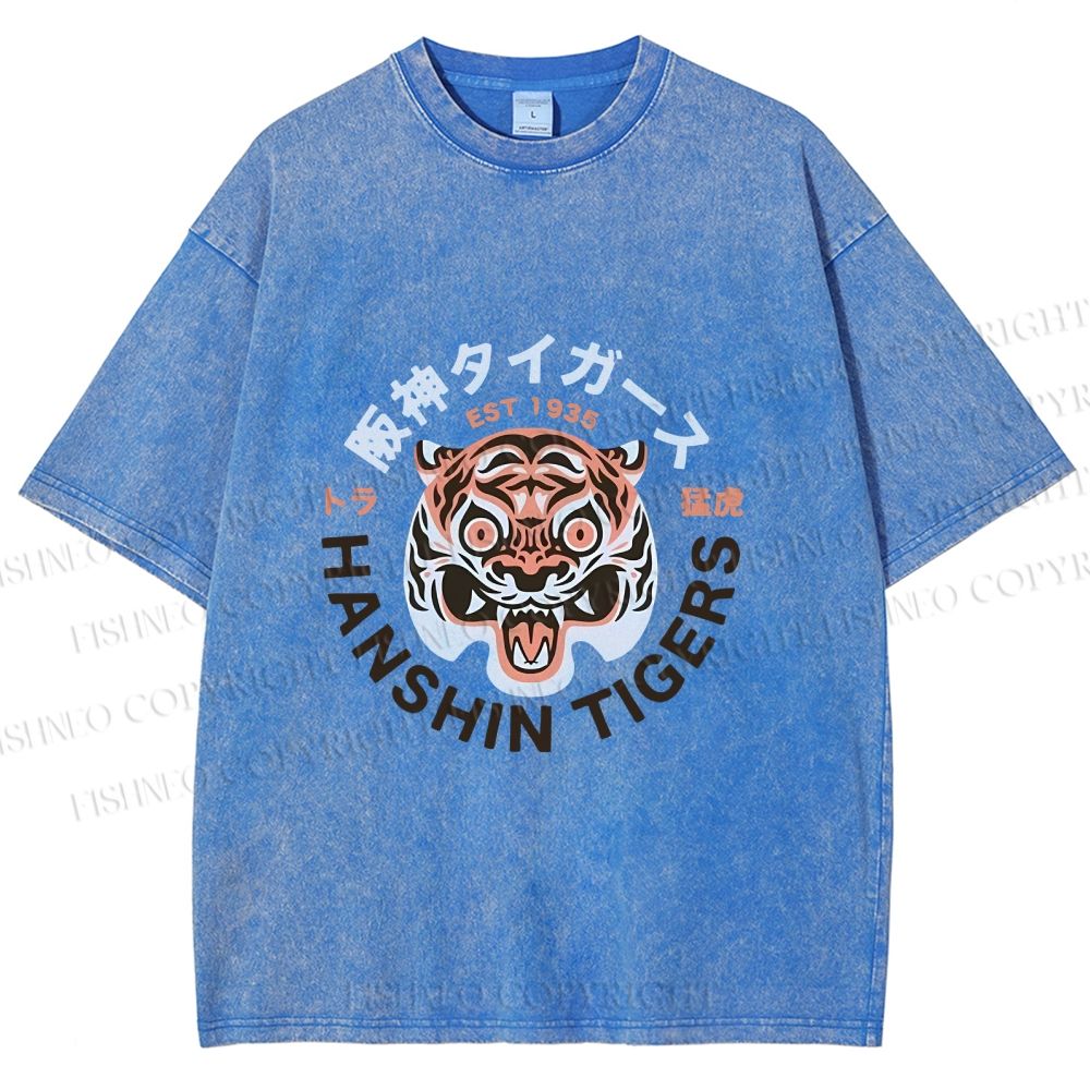 Unisex Japanese Hanshin Tiger Printed Washed Tee