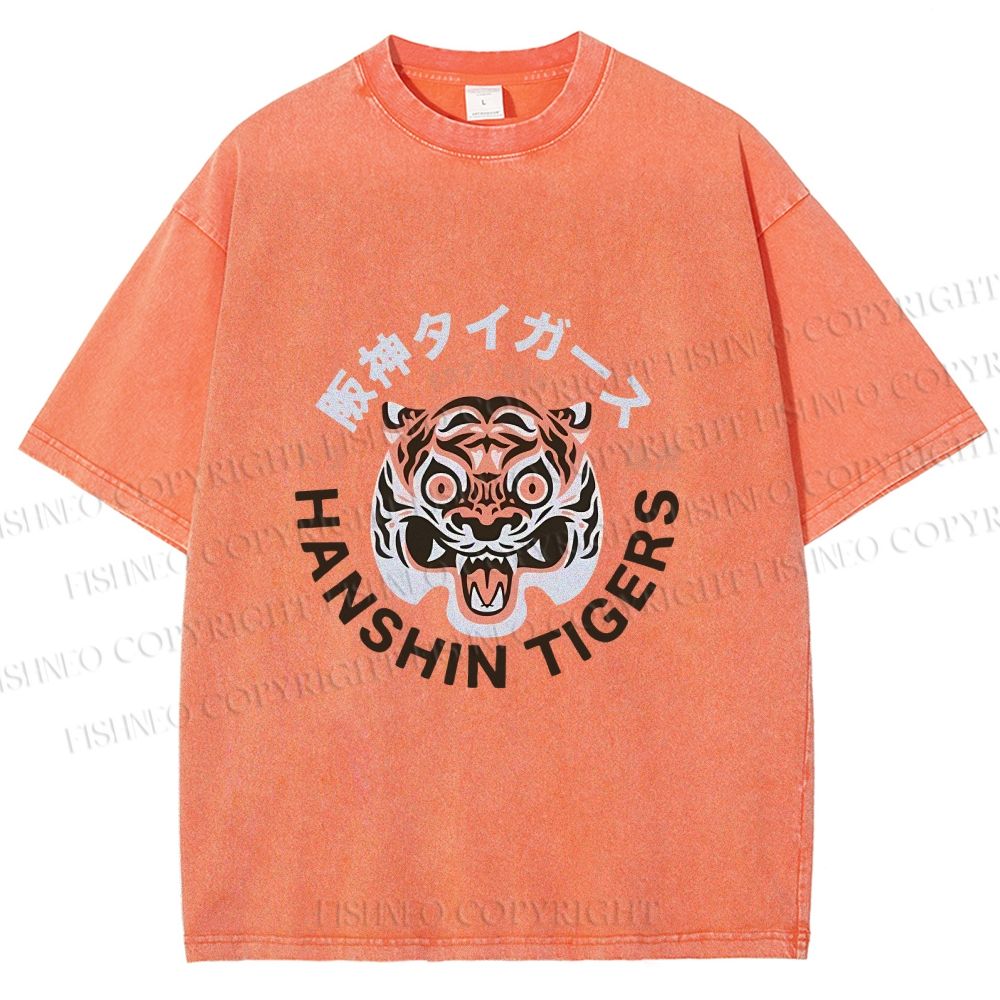 Unisex Japanese Hanshin Tiger Printed Washed Tee