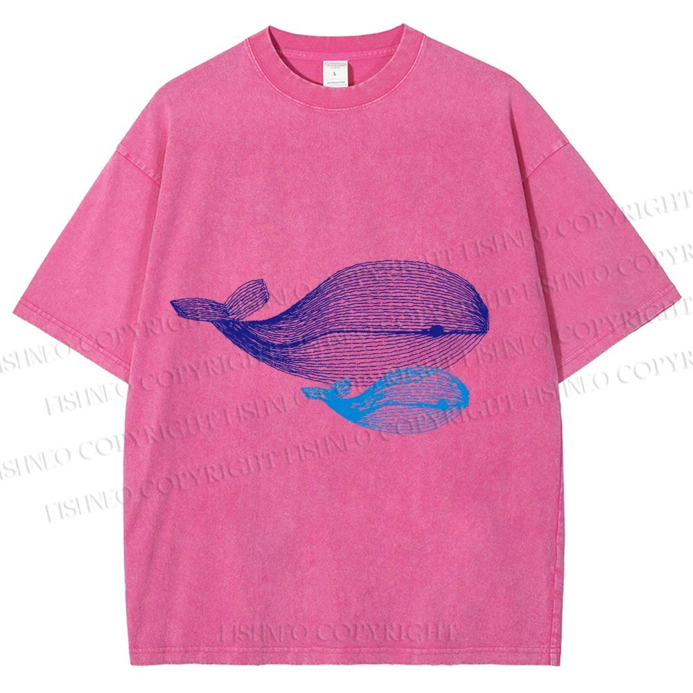 Unisex Whale Printed Washed Tee