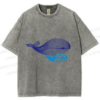 Unisex Whale Printed Washed Tee